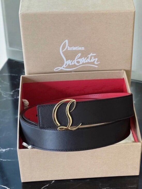 Christian Louboutin CL Script Belt Black Red w/ Gold Buckle Incl Box & Dust Bag main image 8